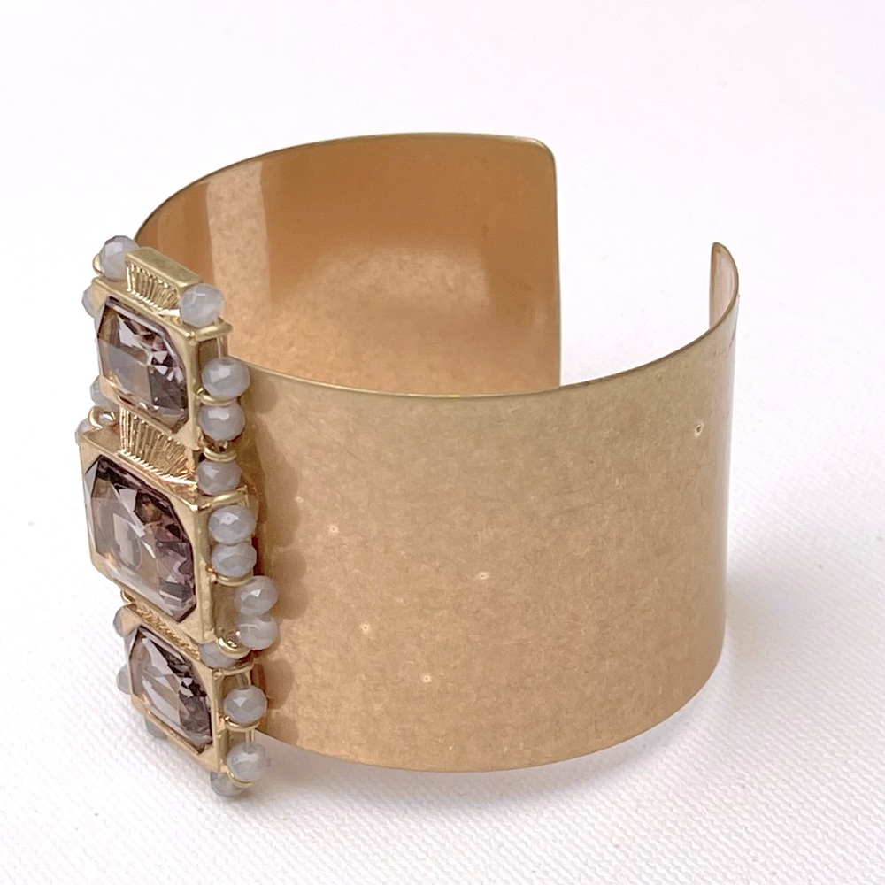 Statement Jeweled Brass Cuff